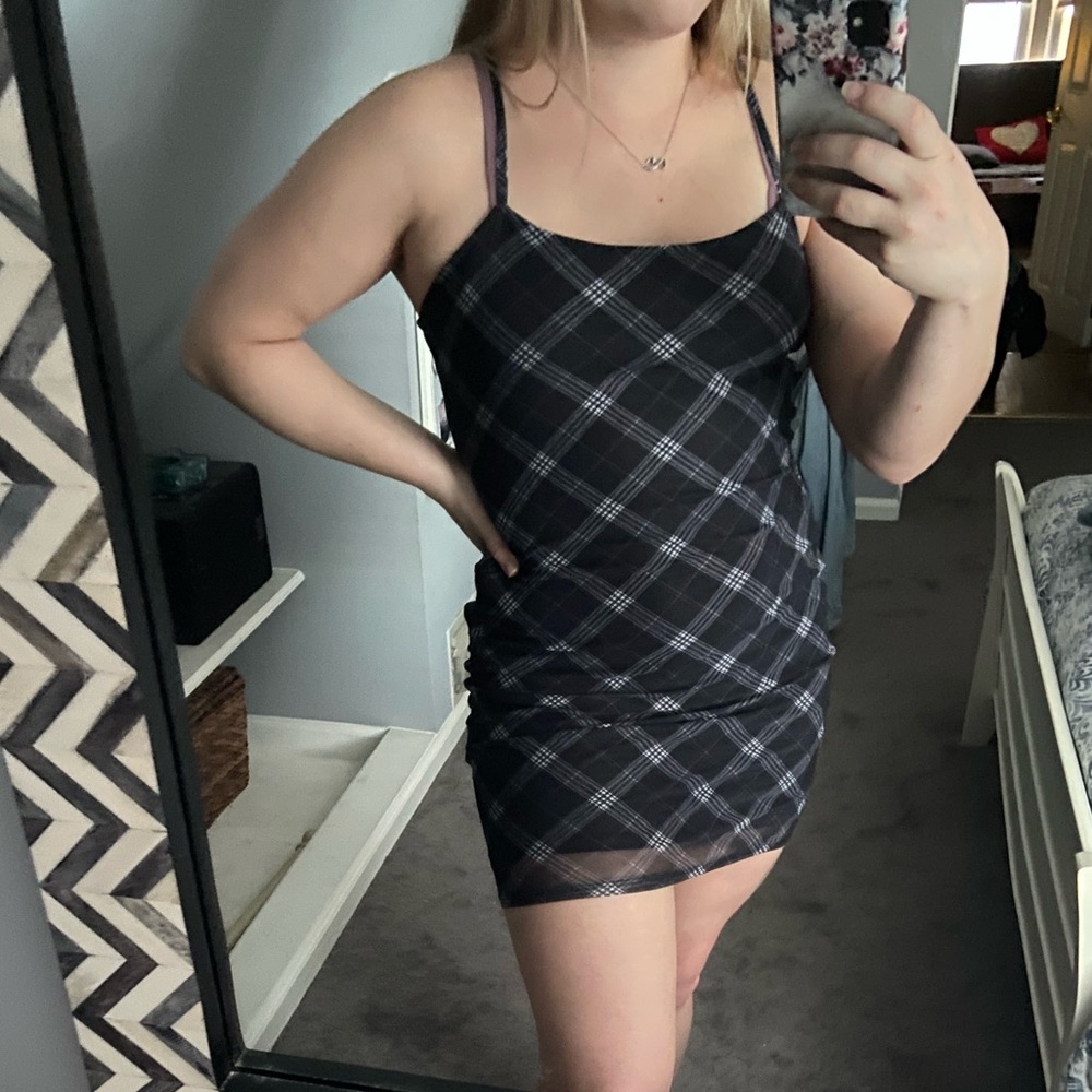 NWT H&M Divided Black & White Plaid Checkered Dress w/ Black Liner